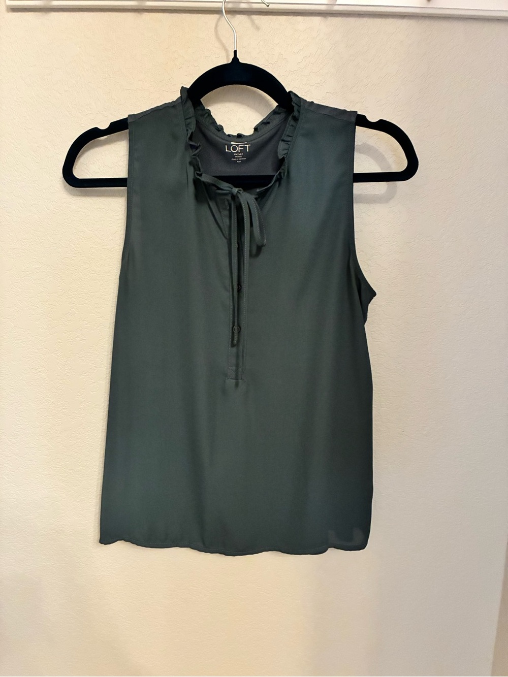 LOFT Slate Blue Ruffle Tie-Neck Sleeveless Blouse